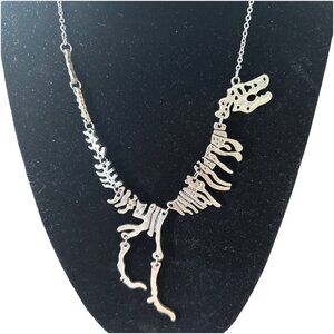 Silver Tone Articulating T-Rex 12” Dinosaur Statement Necklace